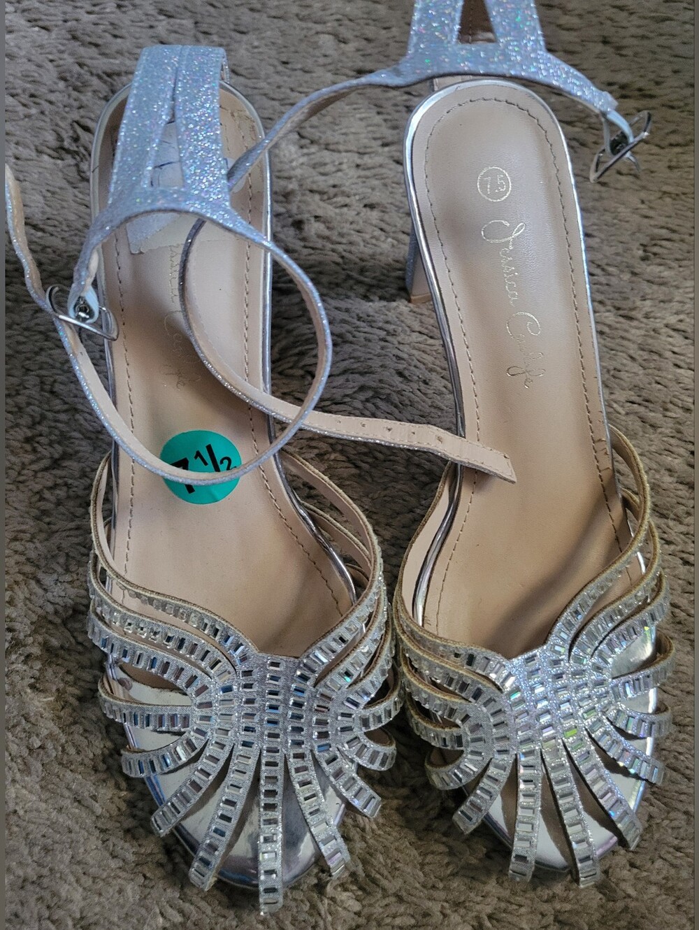 Silver Glitter Strappy Heeled Sandals